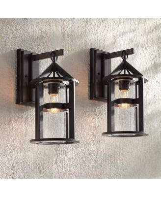 Argentine Rustic Farmhouse Outdoor Wall Light Fixtures Set of 2 Bronze 17" Clear Seedy Glass for Post Exterior Barn Deck