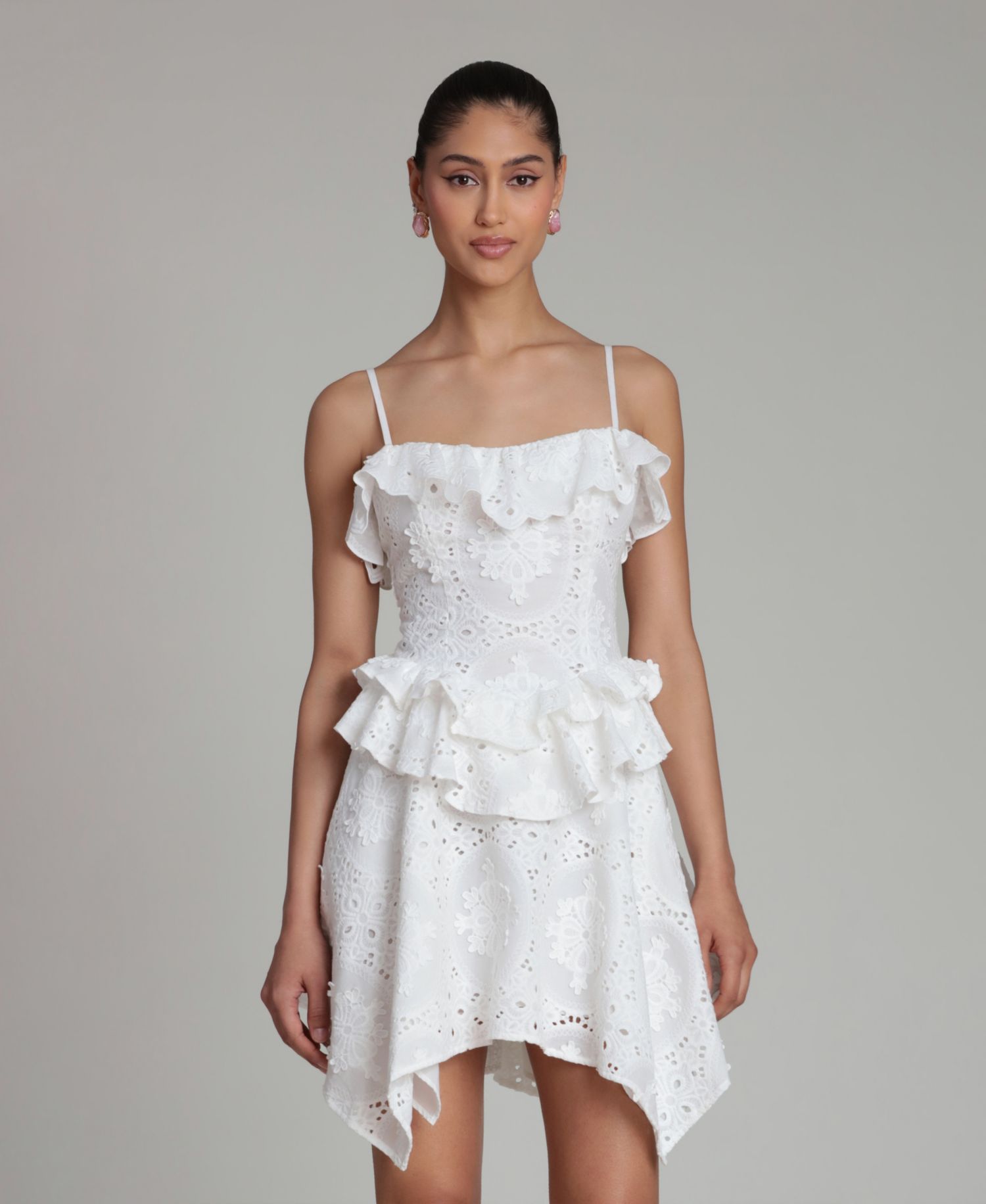Women's Sweetheart Straps Ruffle Handkerchief Hem Mini Dress