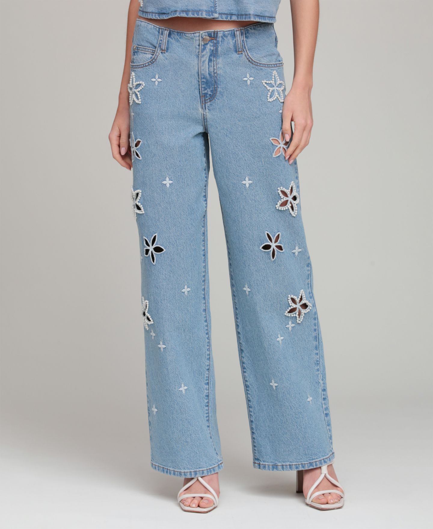 Женские джинсы Avec Les Filles Mid-Rise Floral Cutout, цвет: Варёный — фото 4