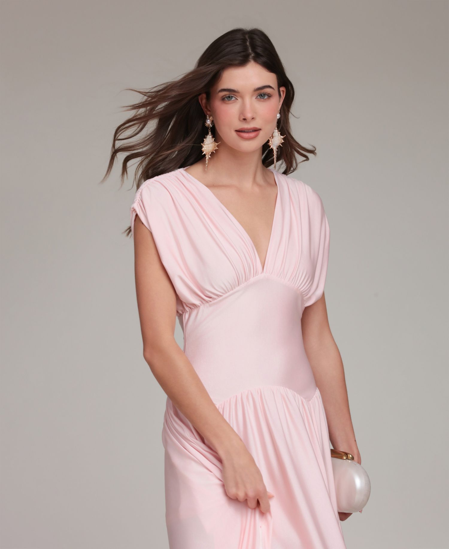 Women's Shirred V-Neck Sleeveless Maxi Dress