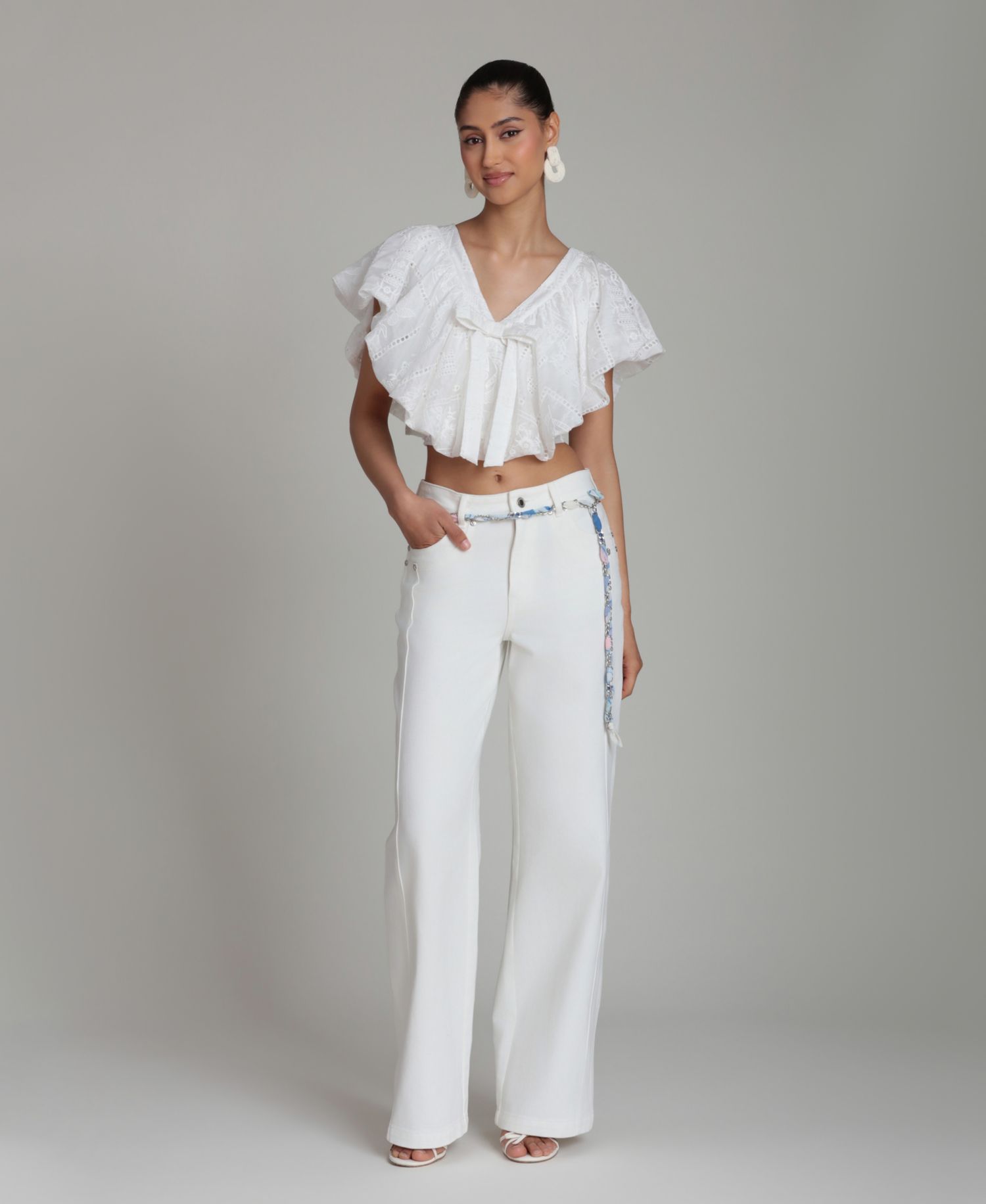 Women's V-Neck Tie-Detail Bubble Top