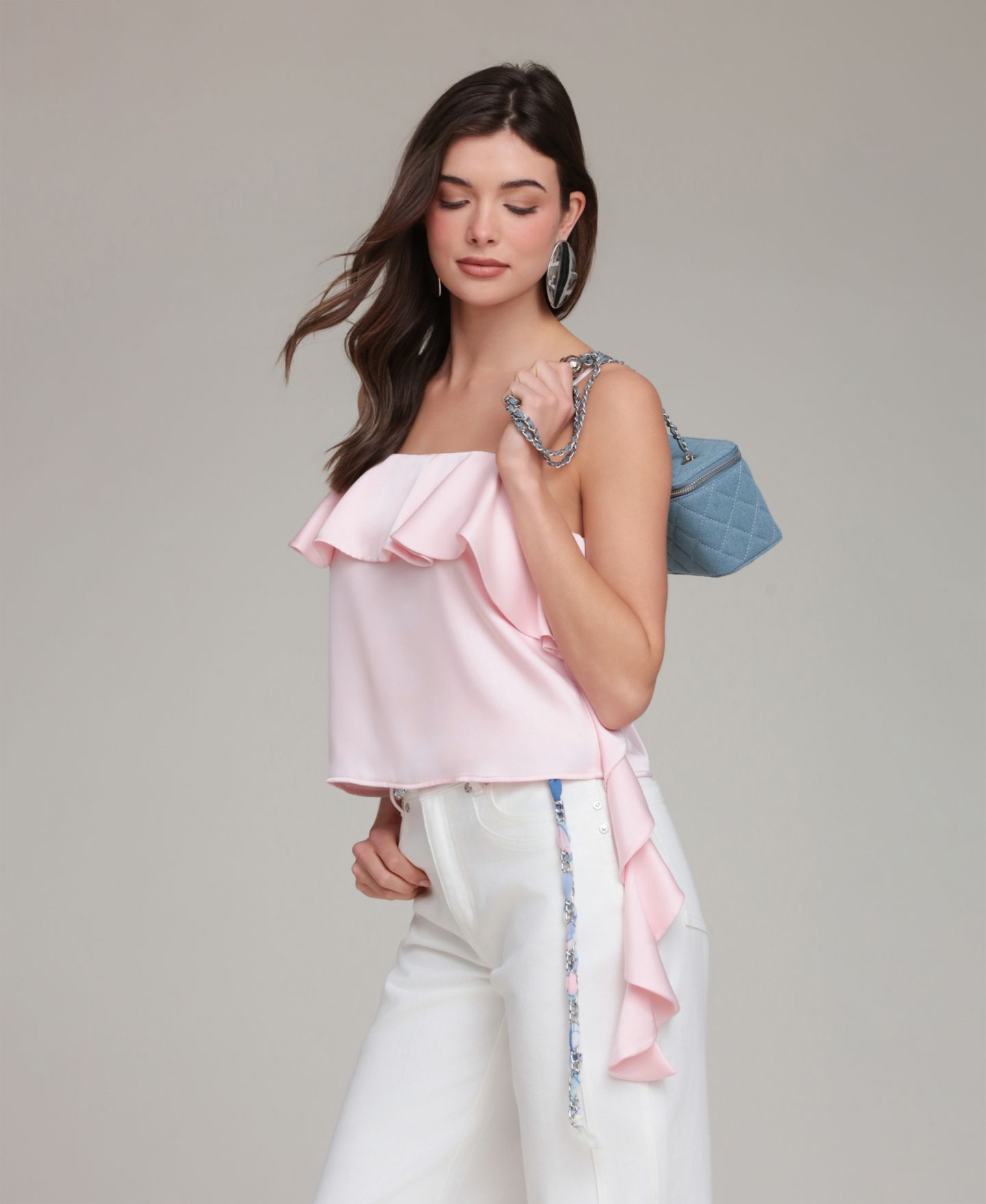 Женский топ Avec Les Filles Asymmetric Ruffle Detail Square Neck, цвет: Розовый — фото 4