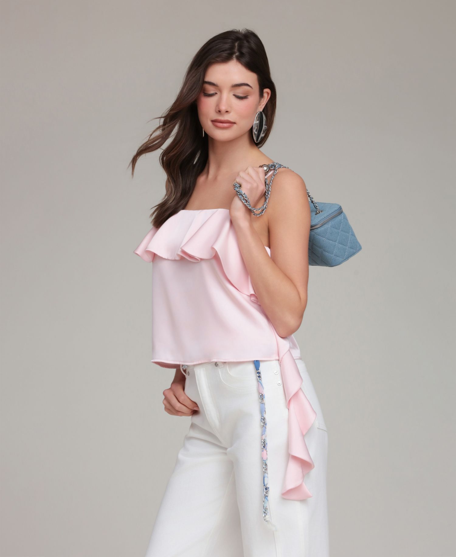 Women's Asymmetric Ruffle Detail Square Neck Top