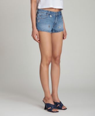 Women's Mid-Rise Charm Detail Front-Fly Denim Shorts