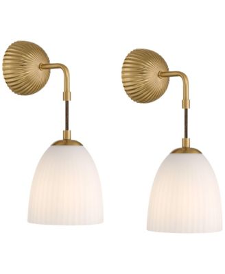 Comfrey 15" High Warm Brass and Glass Wall Sconce Set of 2