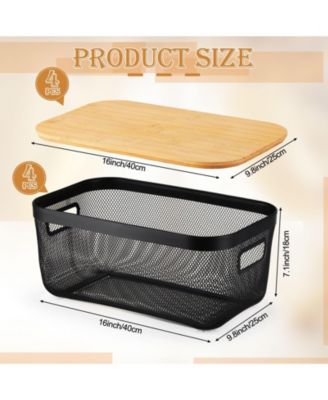4 Metal Mesh Stackable Baskets With Handles Lids Pantry Organization Storage For Cabinets Shelves Kitchen