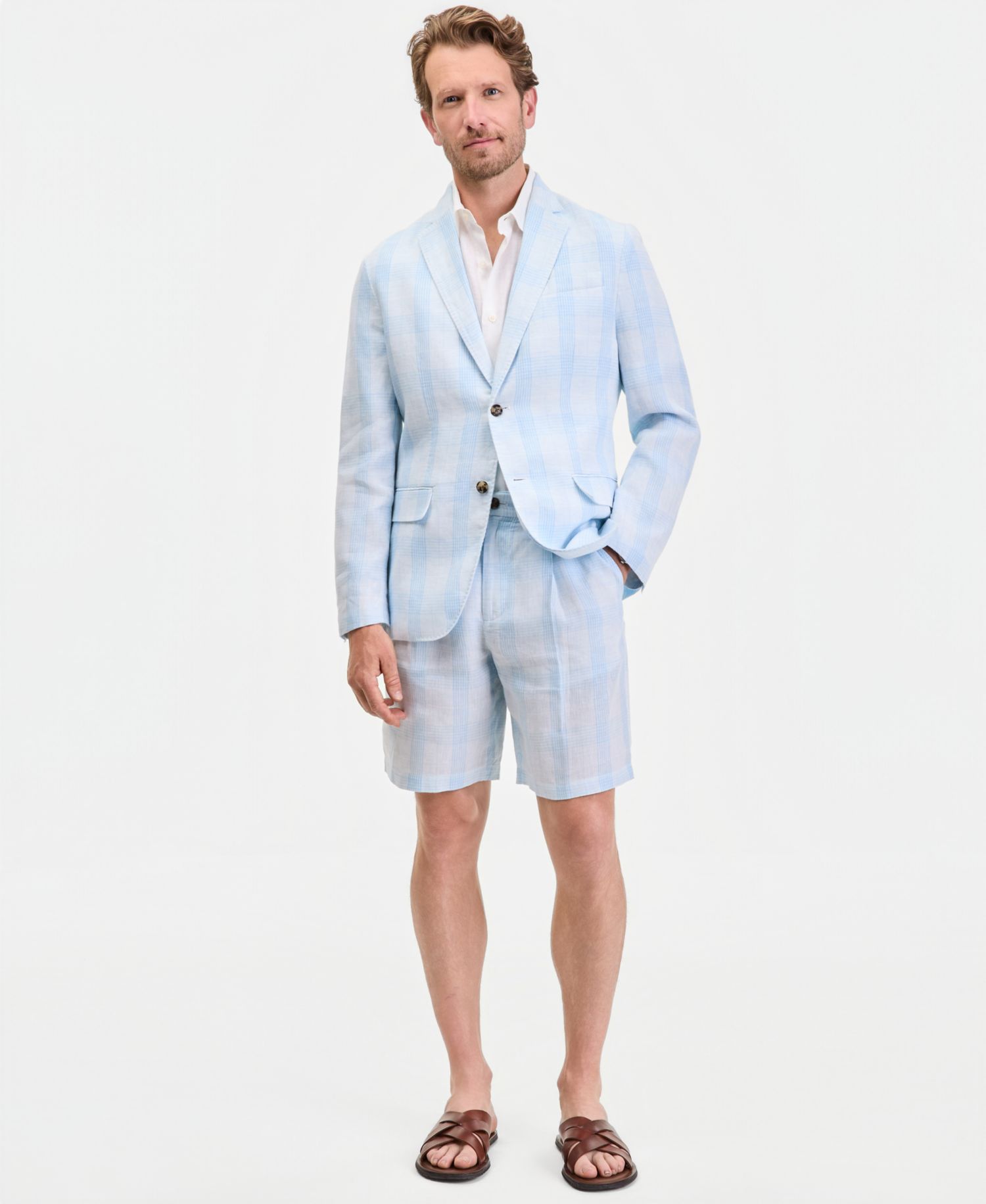 Men's Plaid Linen Blazer