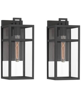 San Lucas 14 1/2" High Modern Outdoor Wall Light Fixture Mount Porch House Set of 2 Sand Black Metal Glass Shade