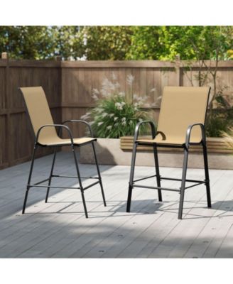 Outdoor Bar Stools Fabric Bar Height Stools with Armrests and Footrest