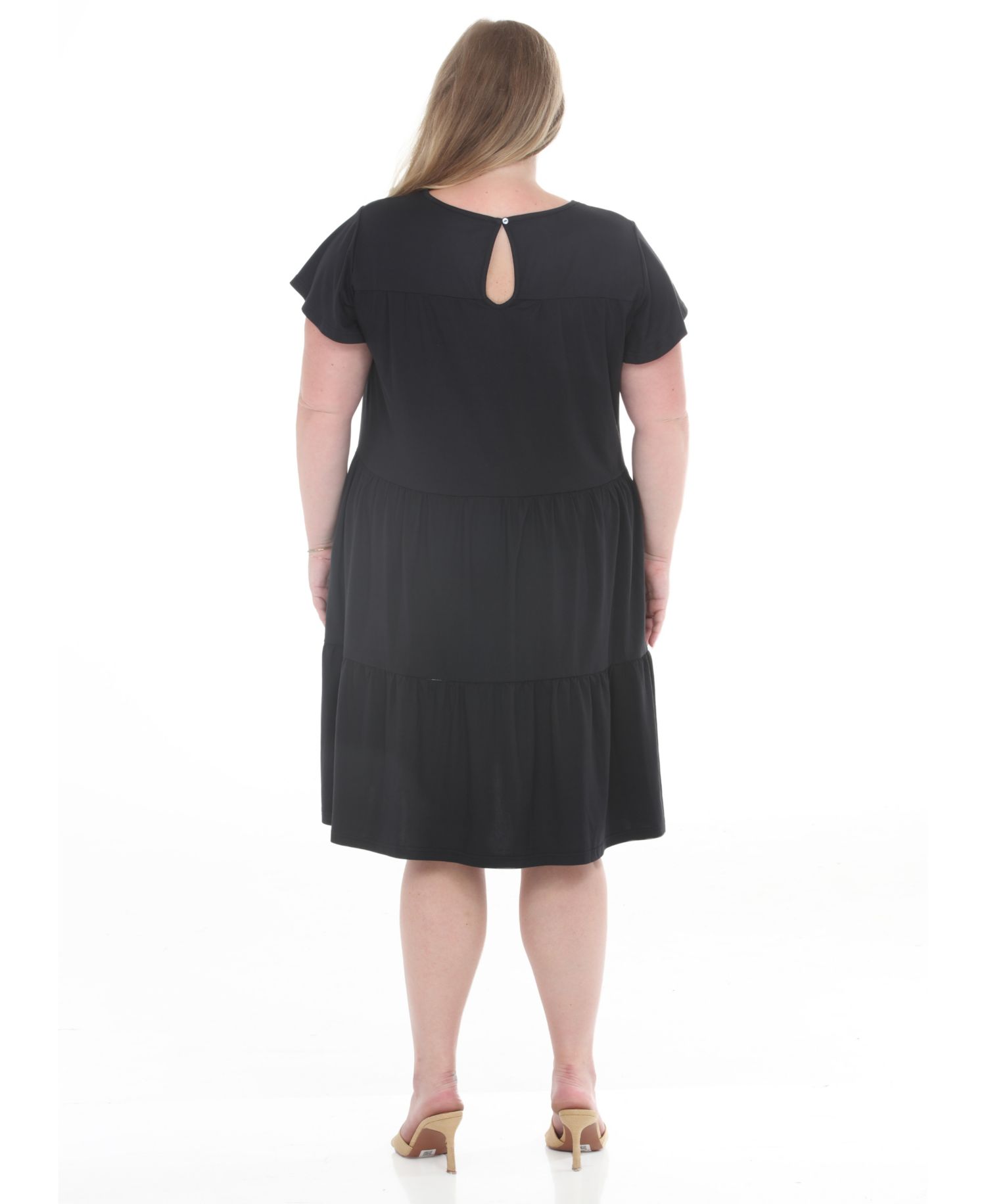 Plus Size Flutter-Sleeve Ruffle Tiered Dress