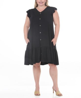 Plus Size Button-Front Tiered Swing Dress