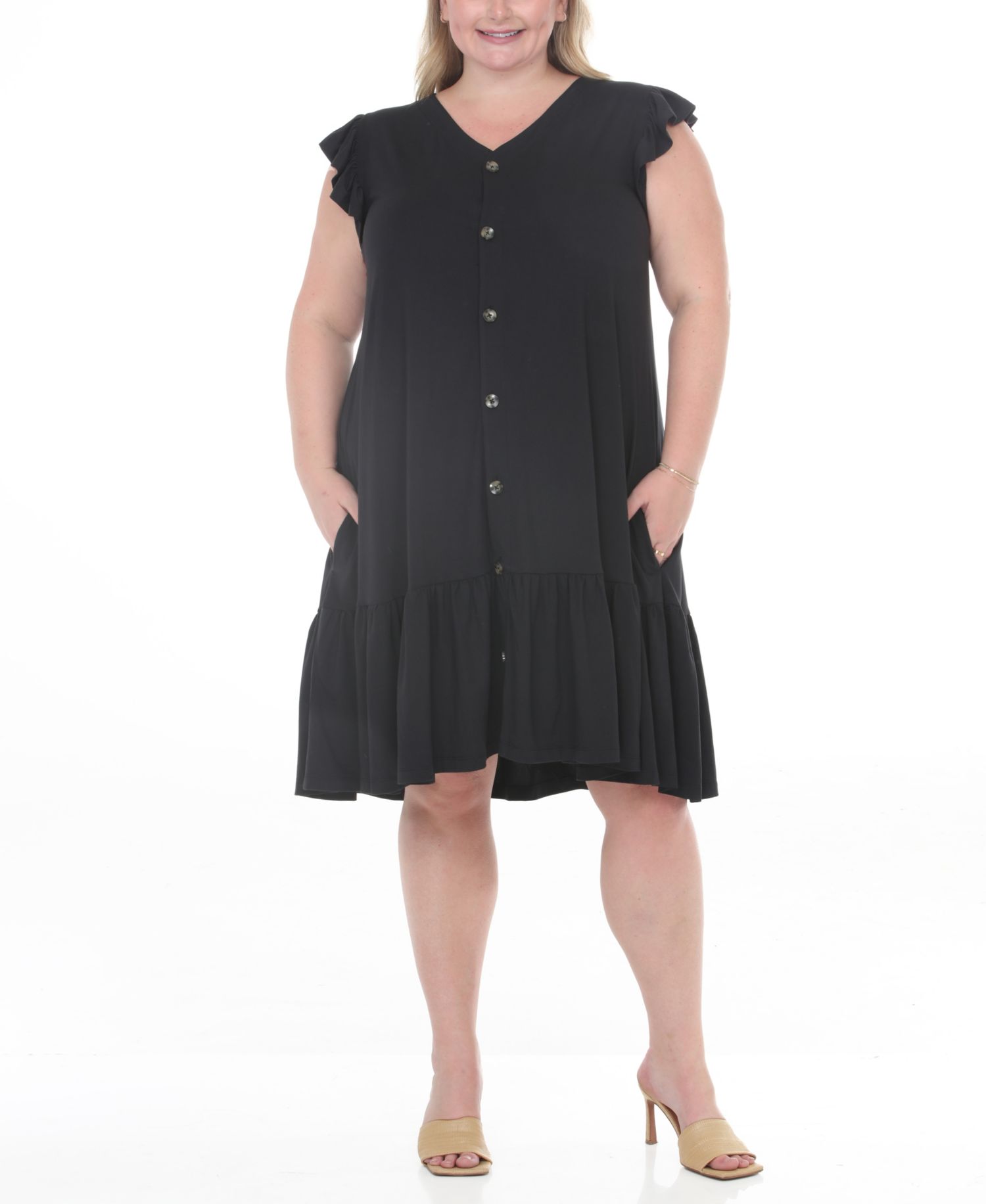 Plus Size Button-Front Tiered Swing Dress