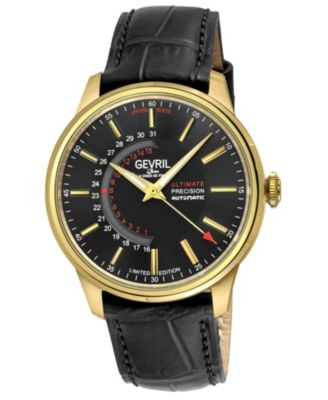Gevril Mens Guggenheim Swiss Automatic Italian Leather Strap Watch - Gold 995$