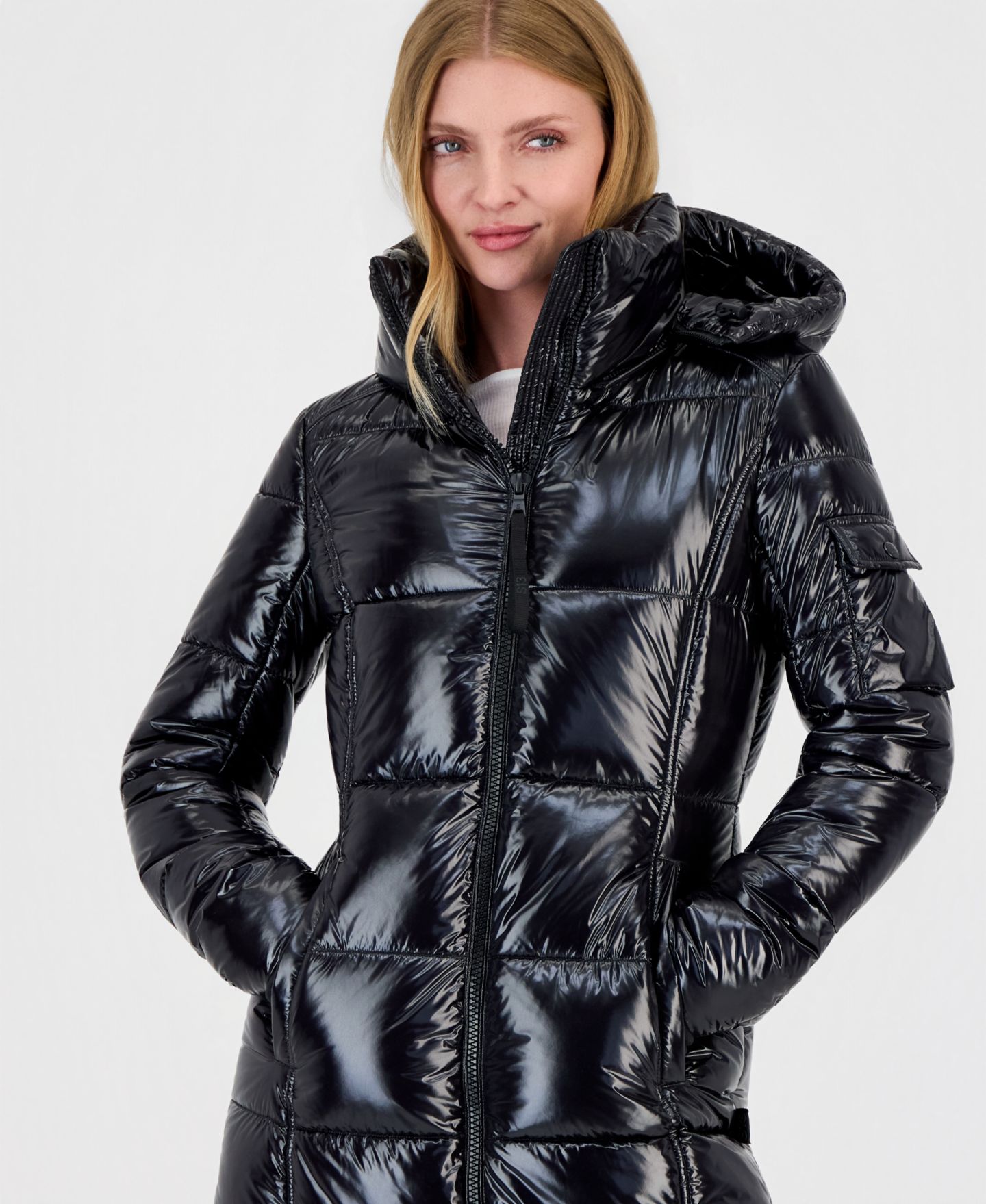 Женская куртка S13 Hooded Thumbhole-Cuff Shine Puffer, цвет: Оникс — фото 3