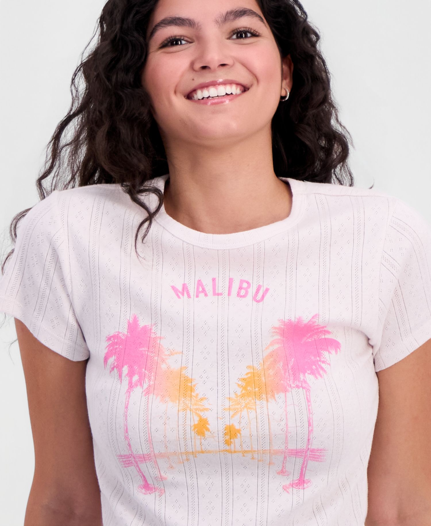 Juniors' Malibu Graphic Pointelle T-Shirt