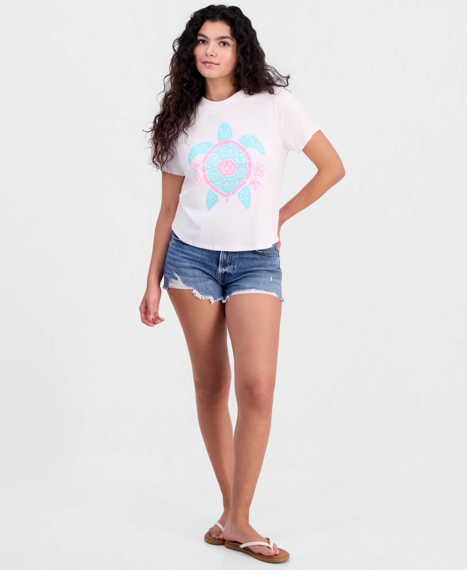 Juniors' Turtle-Graphic Cotton T-Shirt