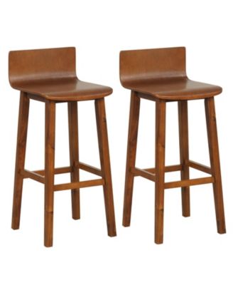 29" Wood Bar Stools with Solid Back and Seat Mid Century Bar Chairs