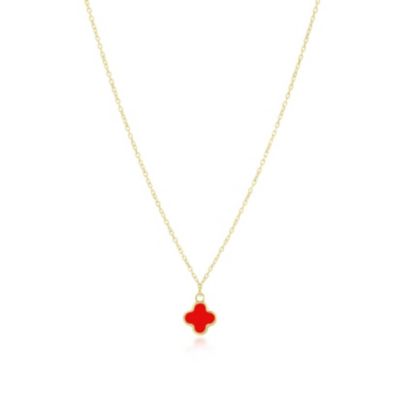 Mini Red Single Clover Necklace 14K Gold