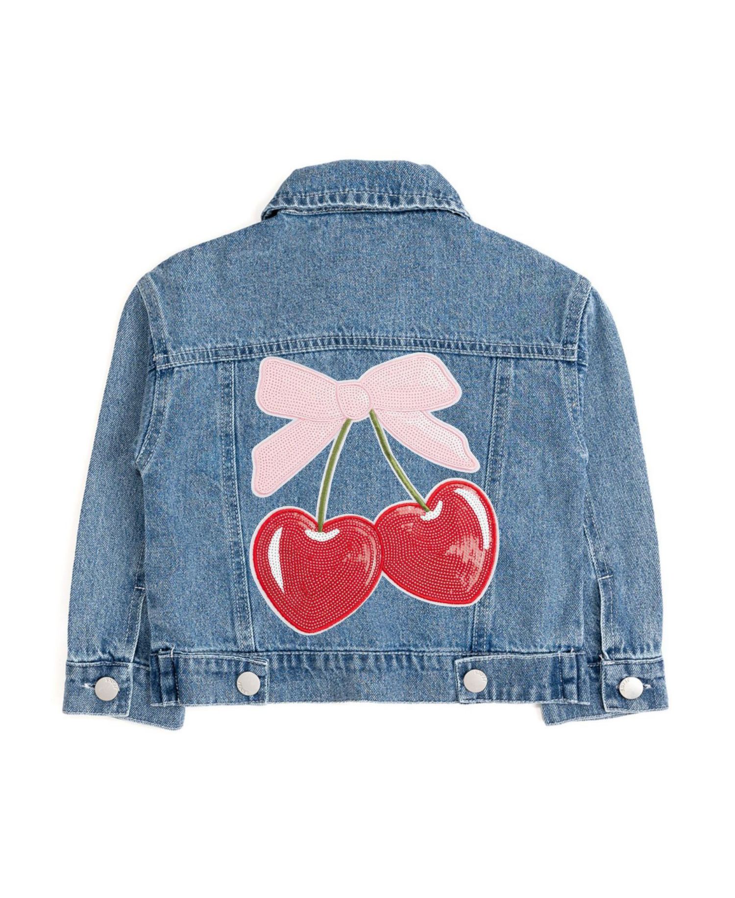 Big Girls Cherry Sequin Patch Denim Jacket