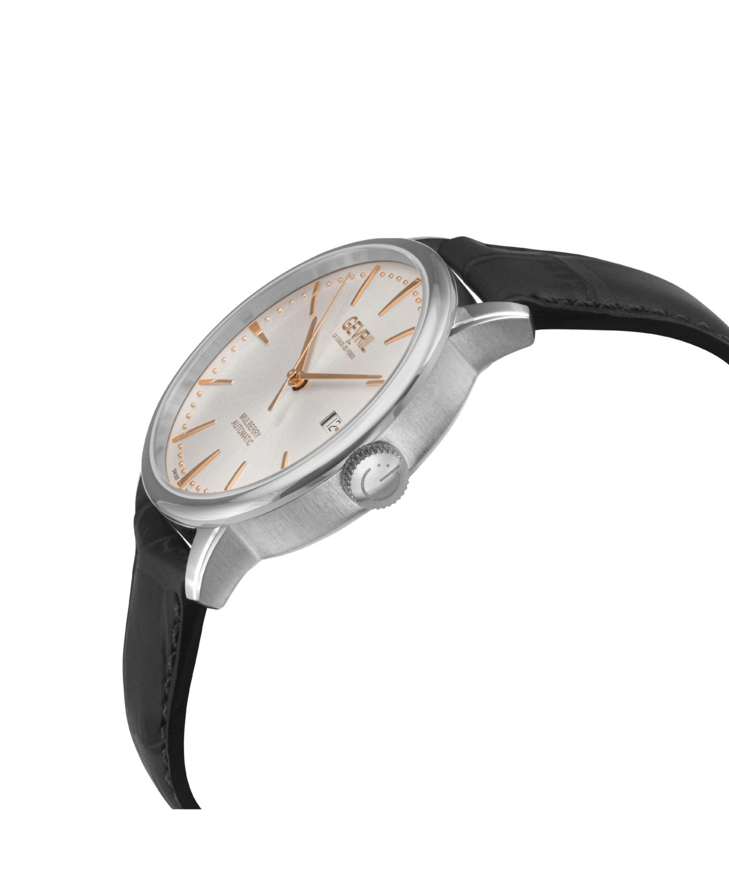 Мужские часы Gevril Mulberry Swiss Automatic Italian Leather Strap Watch, цвет: Серебряный — фото 3