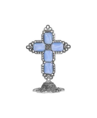Pewter Octagon Blue Moon Stone Cross Plaque