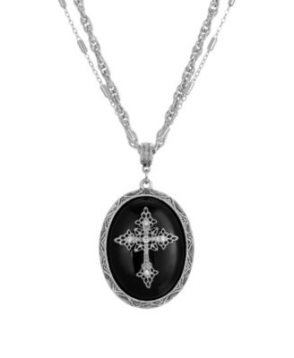 Symbols of Faith Pewter Cross Oval Onyx 18 Necklace - Black 68$