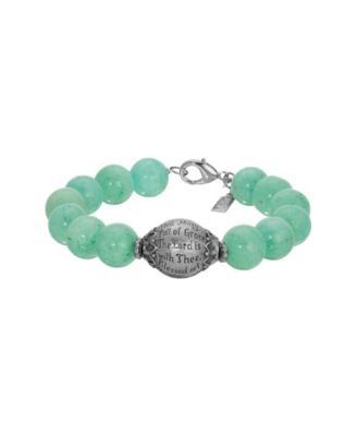 Silver Tone Round Indian Aventurine Semi Precious Bead Prayer Bracelet