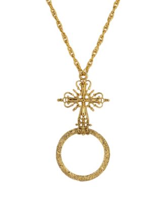 Gold-Tone Cross Magnifying Glass 28" Necklace