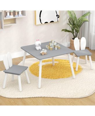 3 Pieces Kids Table and Chairs Set Children Wooden Furniture Set w/ Solid Wood Legs