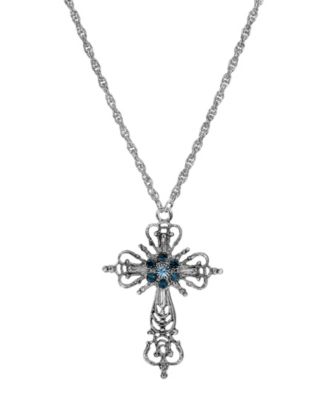 Symbols of Faith Silver-Tone Cross Blue Crystals 30