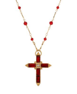 Gold-Tone Siam Cross Beaded 30" Necklace