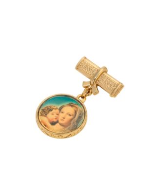 Gold Tone Round Mary Child Decal Pin
