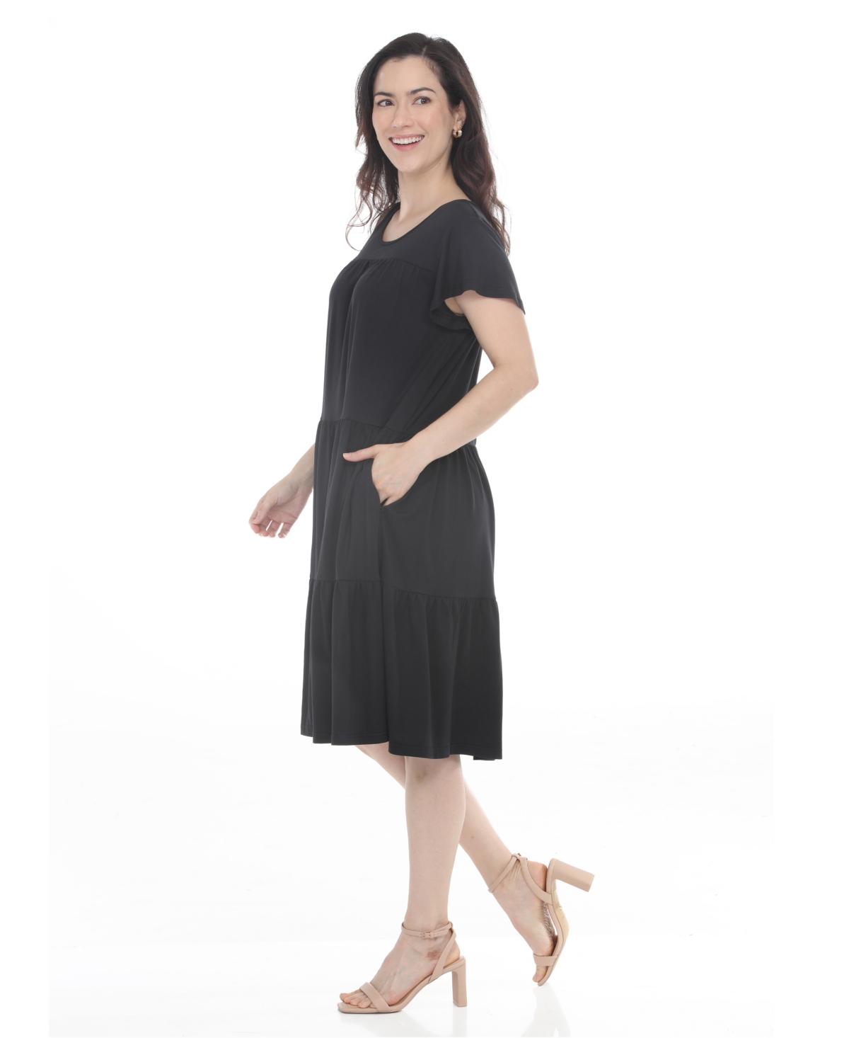 White Mark Women's Flutter-Sleeve Ruffle Tiered Dress