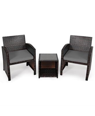 3PCS Rattan Patio Conversation Furniture Set Yard Outdoor w/ Cushions