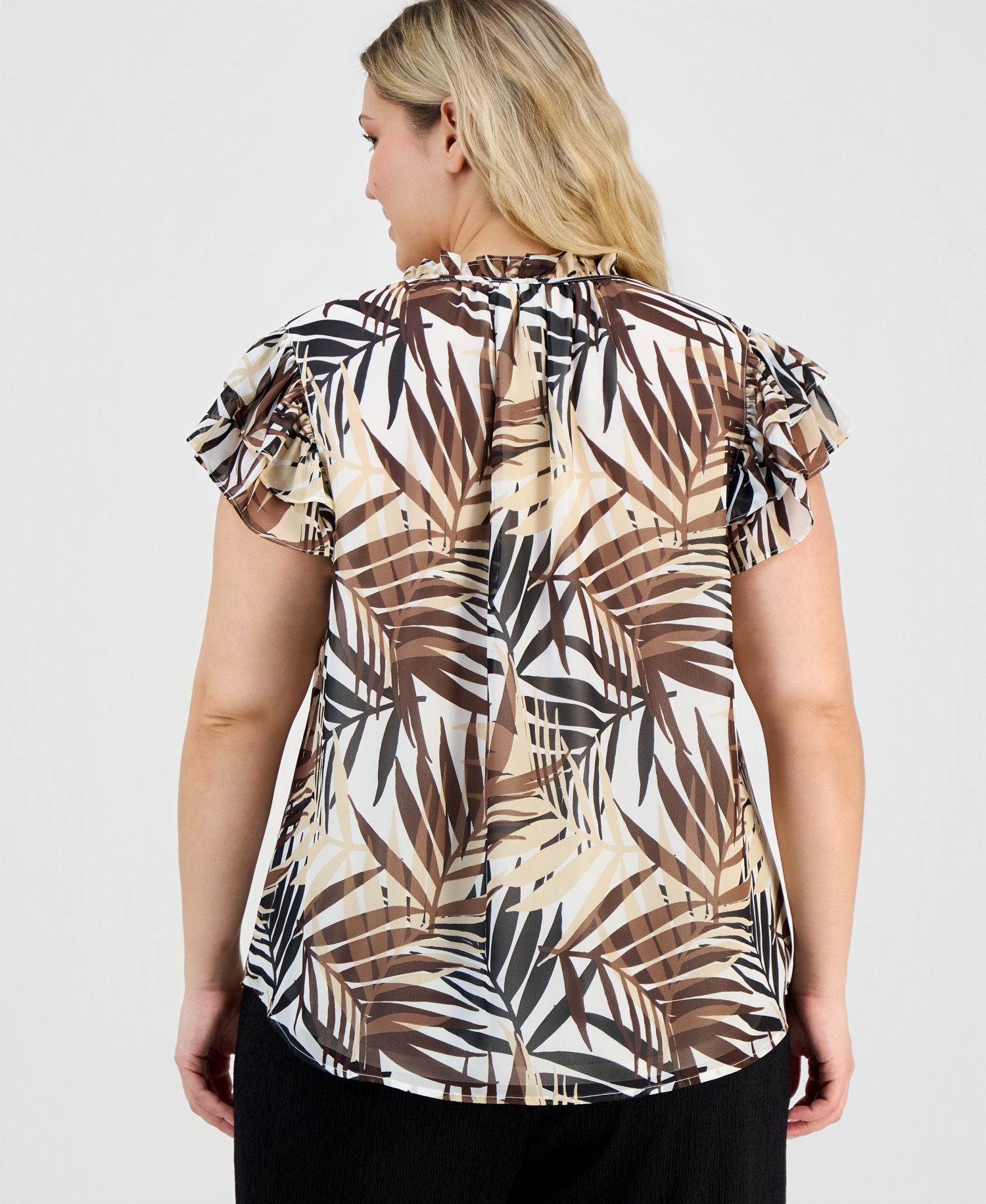 Plus Size Ruffle-Sleeve Tie-Neck Blouse