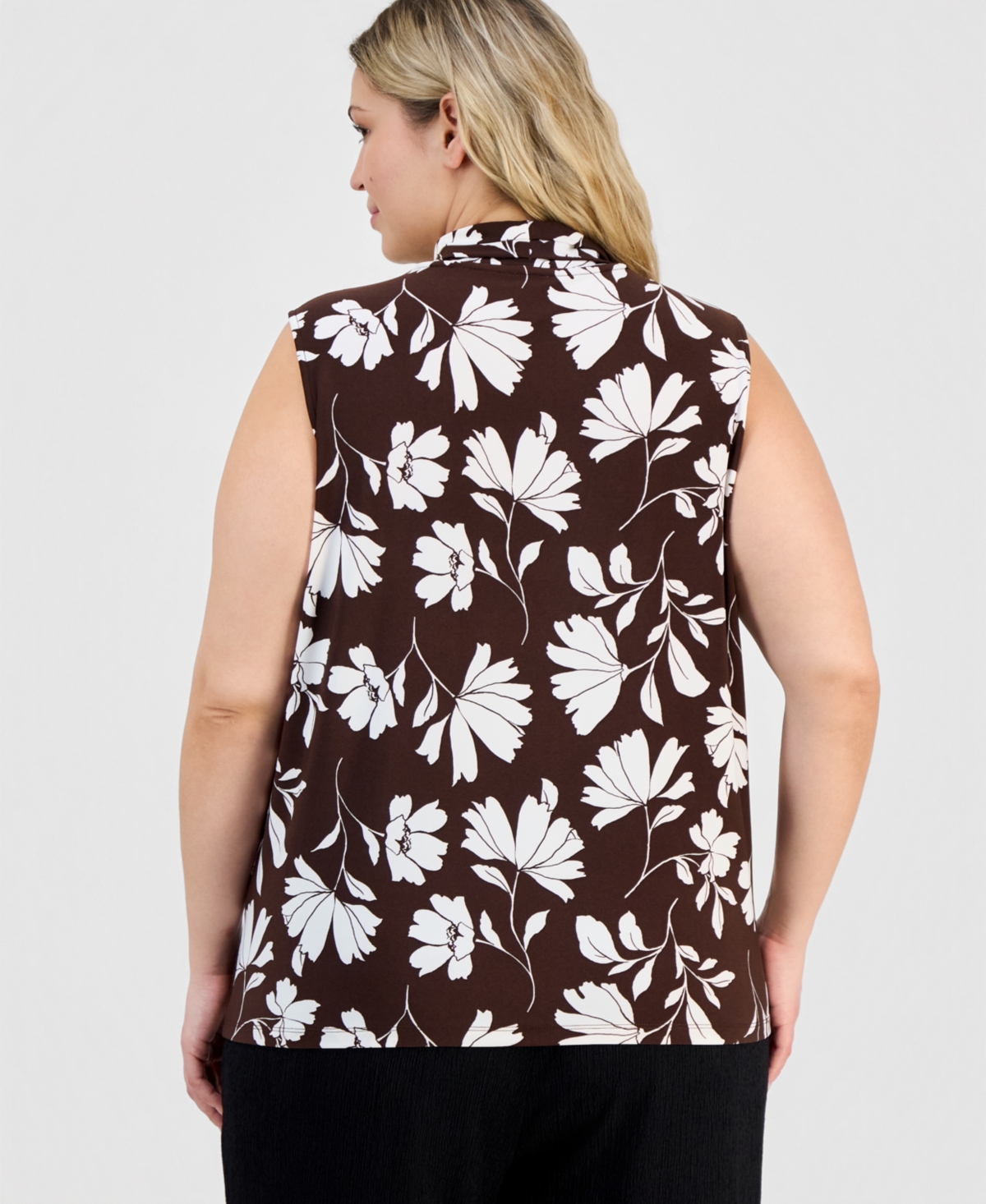 Anne Klein Plus Pleated-Neck Sleeveless Top
