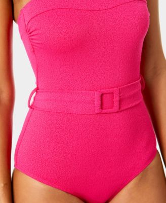 Women's Belted Bandeau Neck Strapless One-Piece Swimsuit