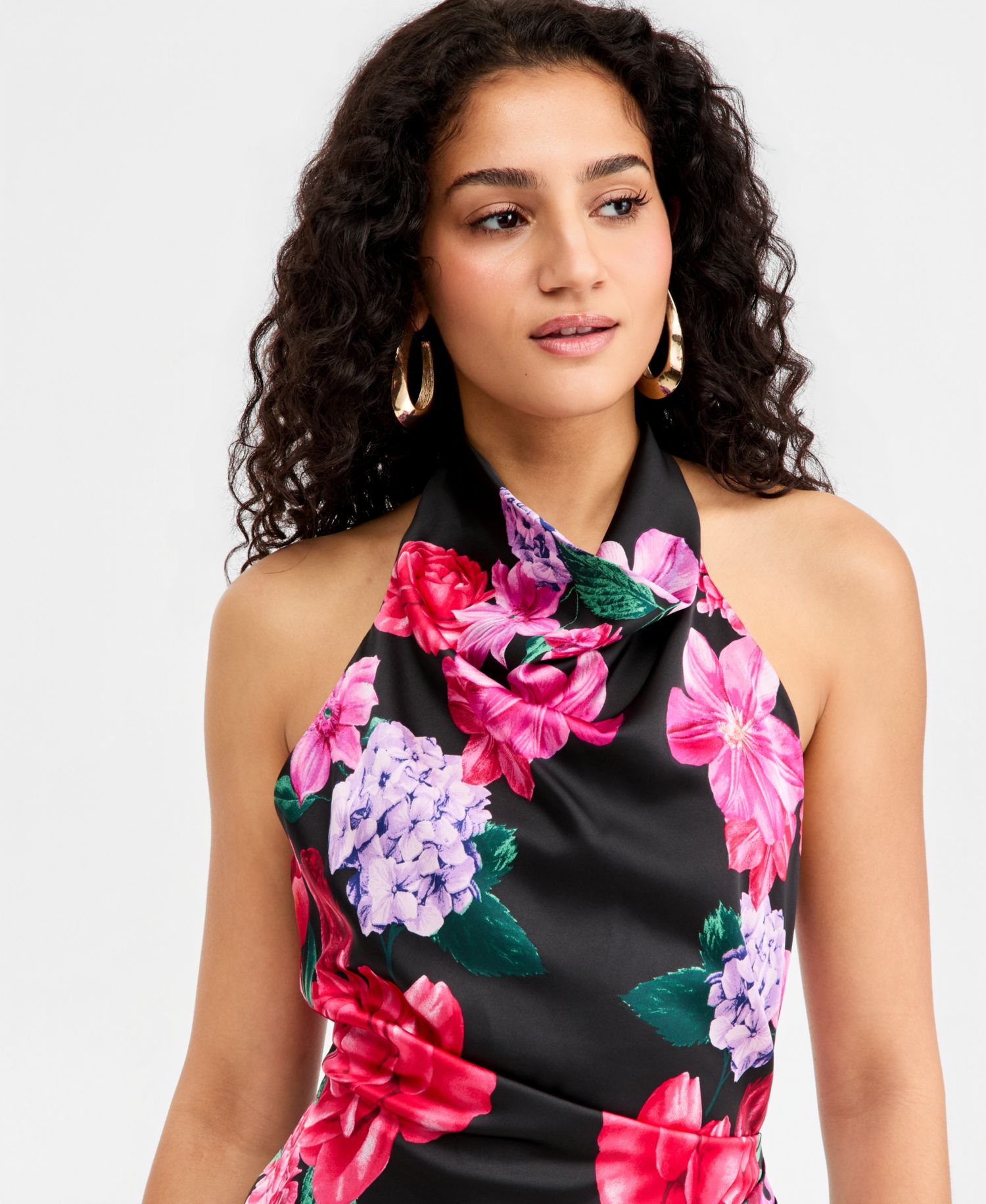 Women's Printed Halter Asymmetric Sheath Dress