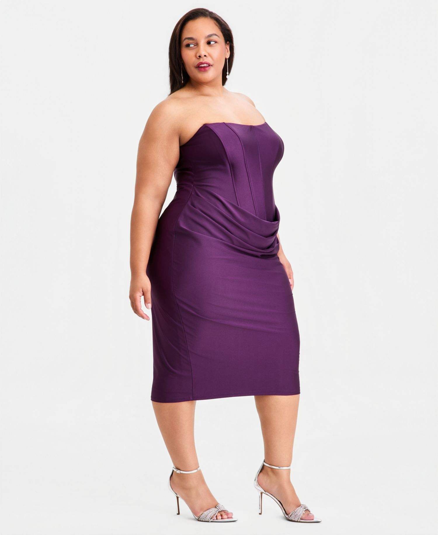Trendy Plus Size Strapless Satin Sheath Dress