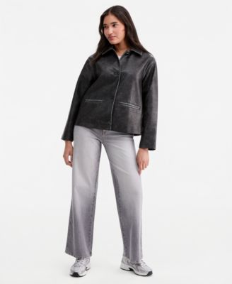 Women's Oversized Faux Leather Bomber Jacket