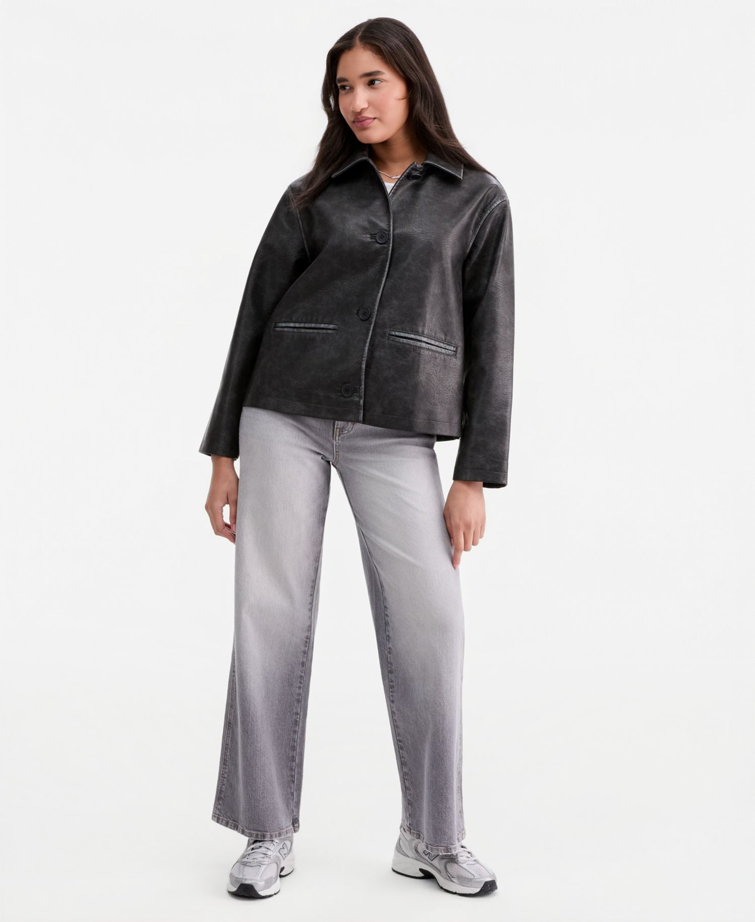 Women's Oversized Faux Leather Bomber Jacket