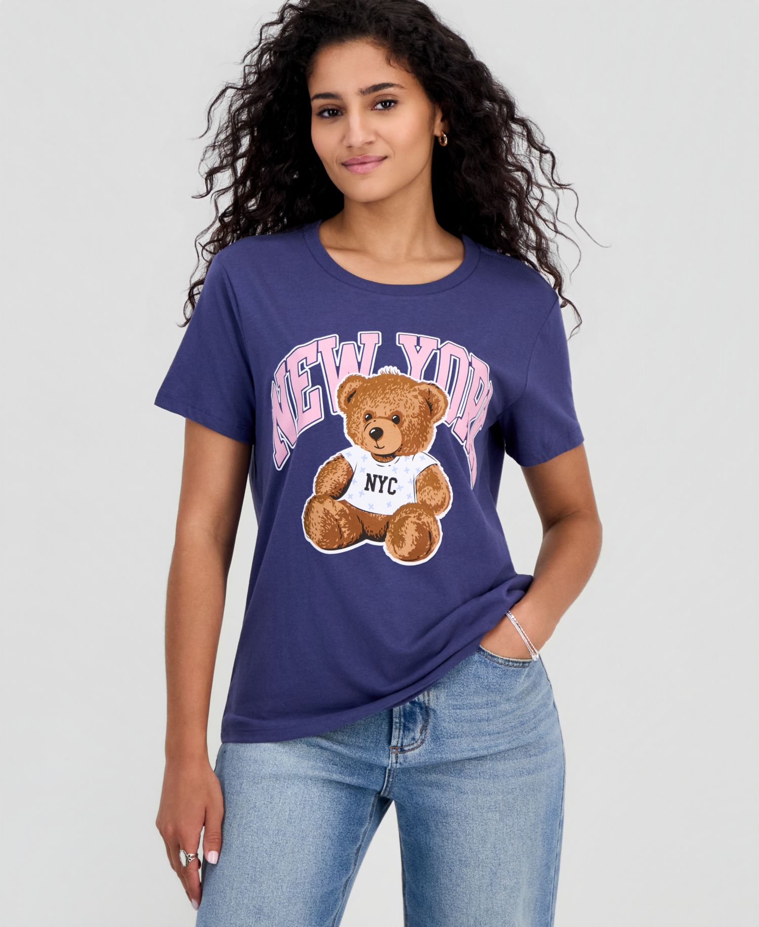 Juniors' New York Teddy Graphic T-Shirt