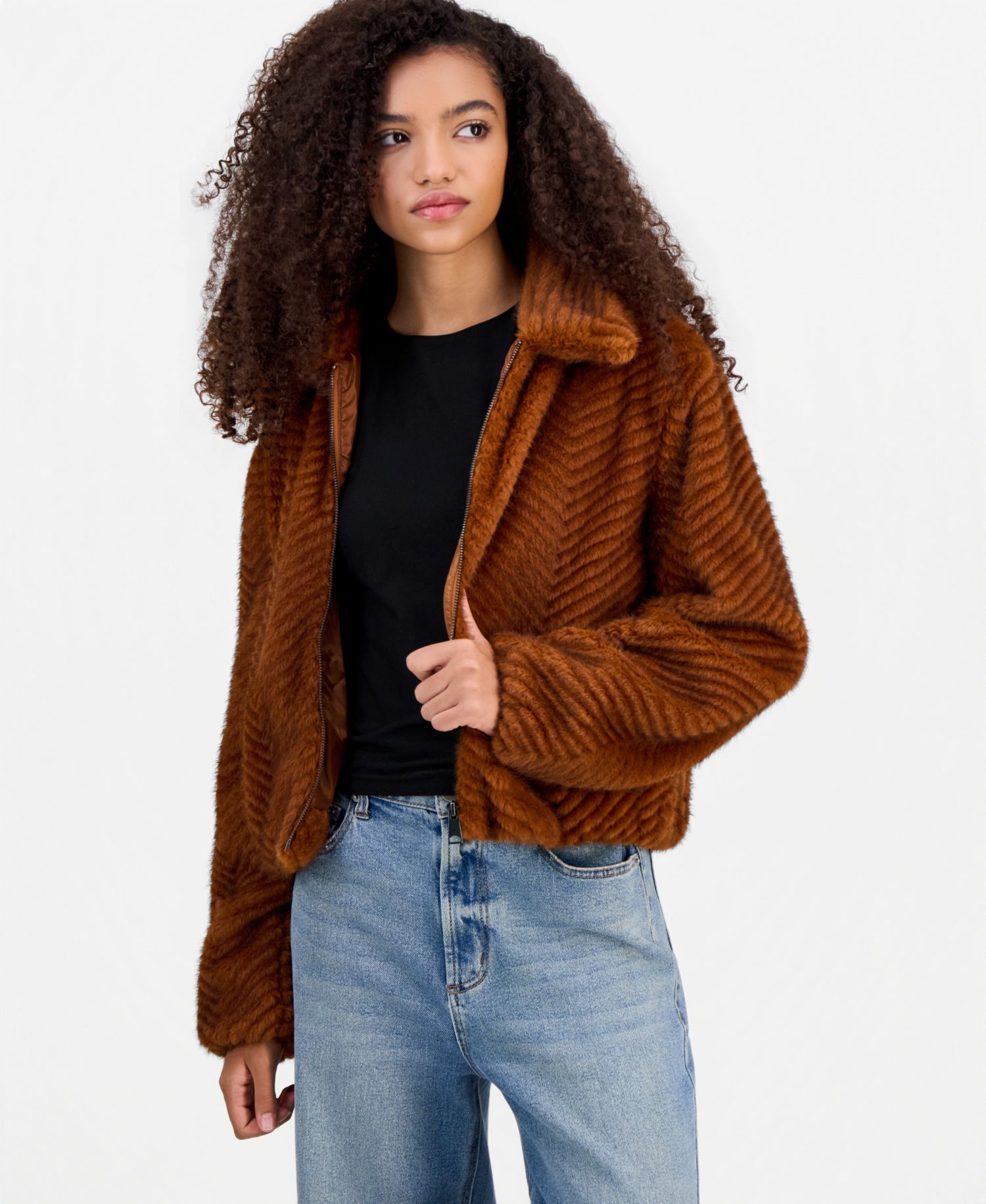 Women's Faux-Fur Chevron Jacket