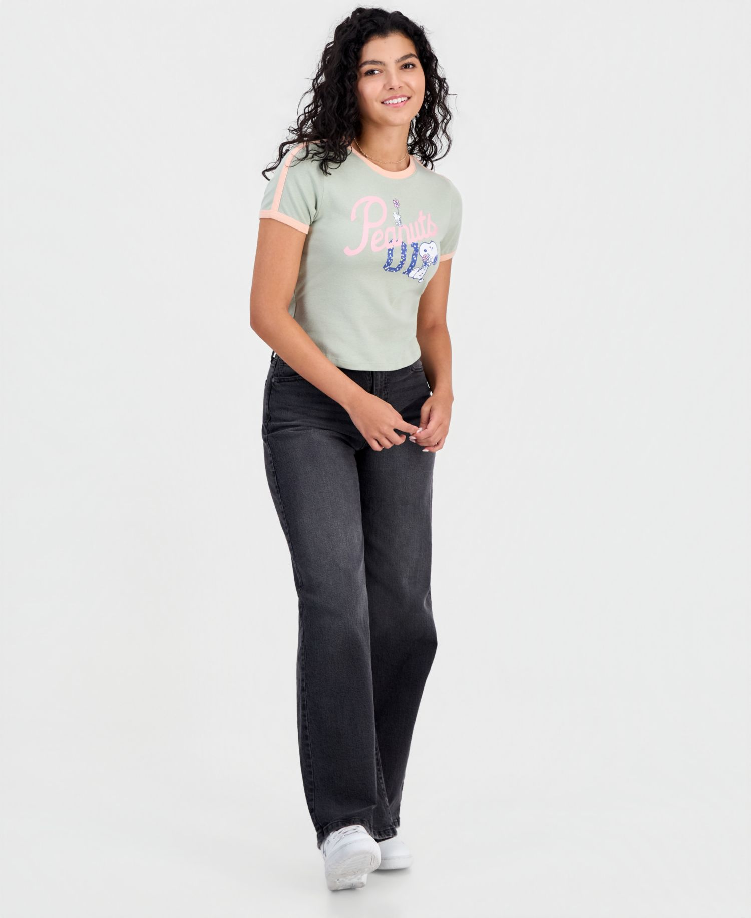 Juniors' Sporty Snoopy Ringer Tee
