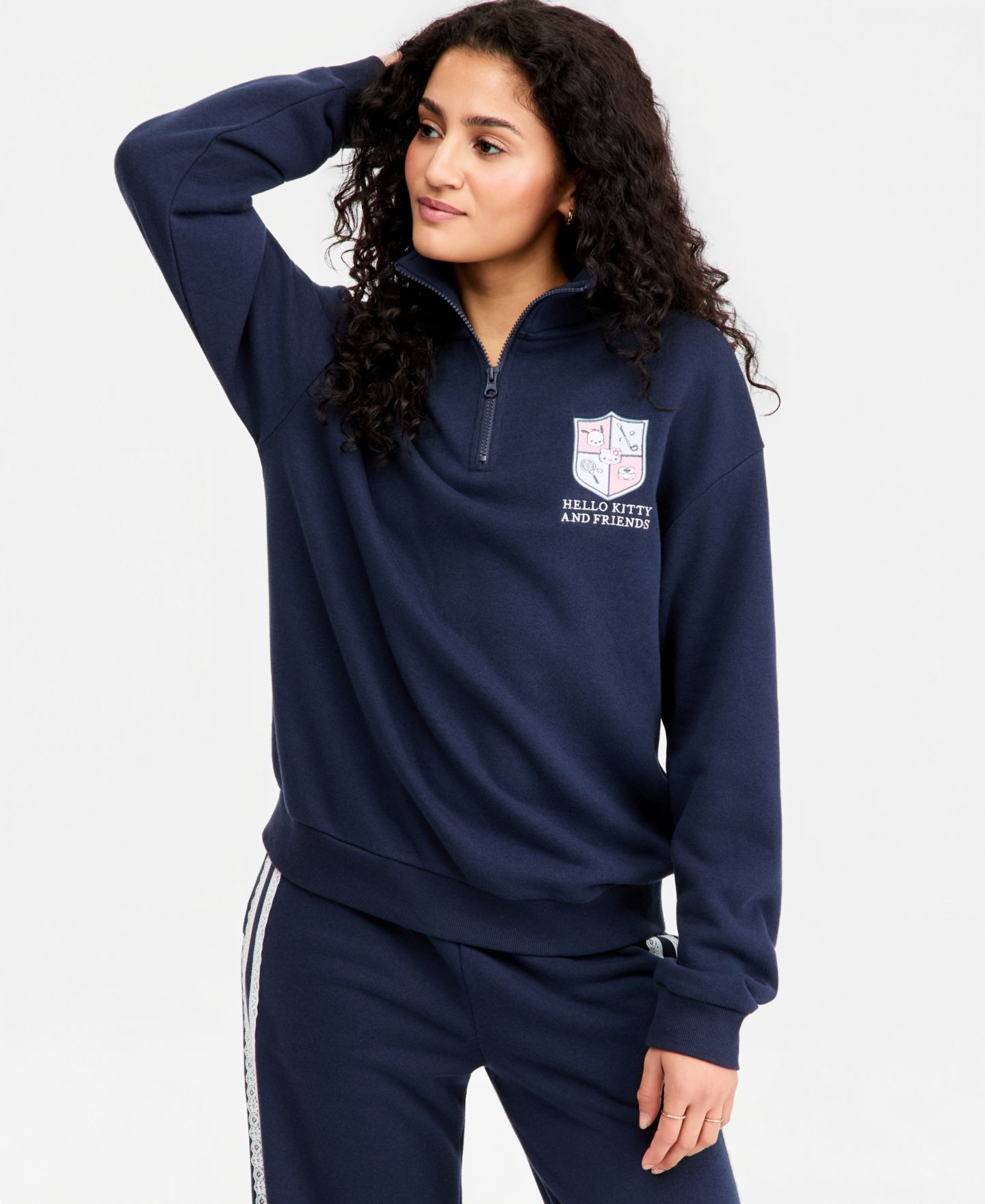 Женская толстовка Love Tribe Juniors' Hello Kitty Match Quarter-Zip, цвет: Тёмно-синий — фото 1