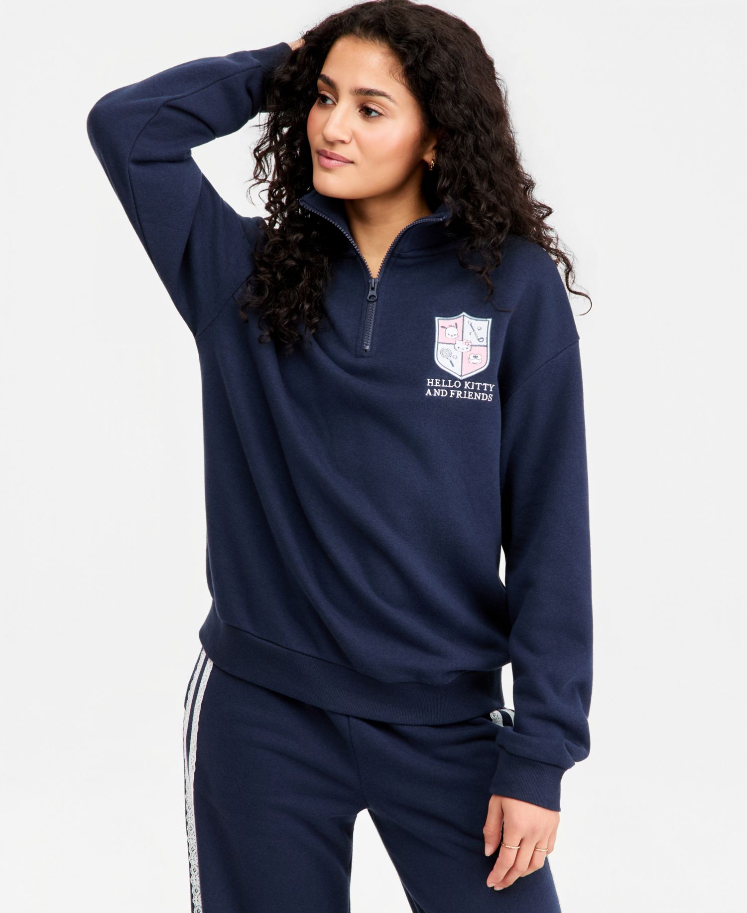Juniors' Hello Kitty Match Quarter-Zip Sweatshirt