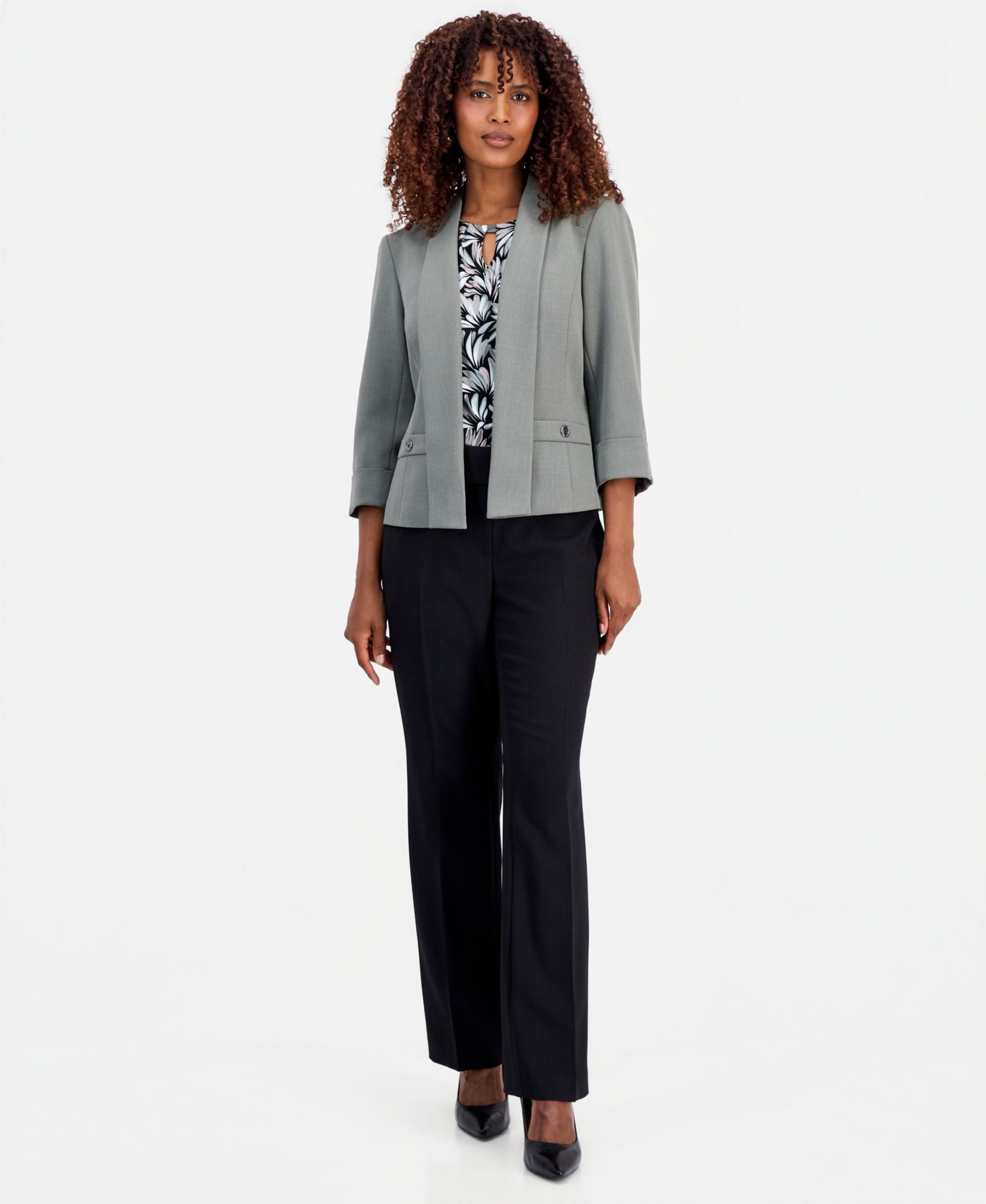 Petite Open-Front 3/4-Sleeve Blazer