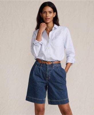 Women's Soft Denim High Rise 7" Pleated Trouser Shorts