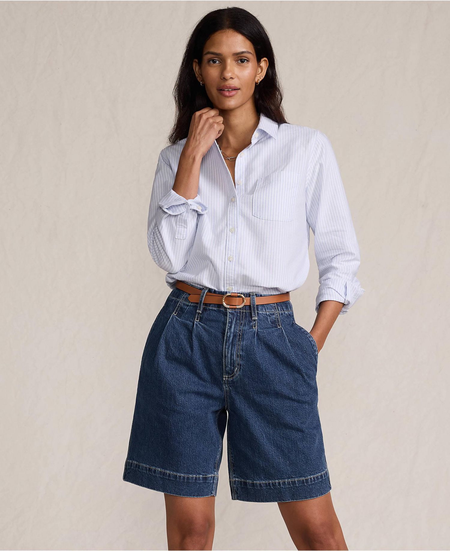 Women's Soft Denim High Rise 7" Pleated Trouser Shorts