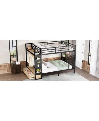 Queen Metal Bunk Bed with Storage for Teens